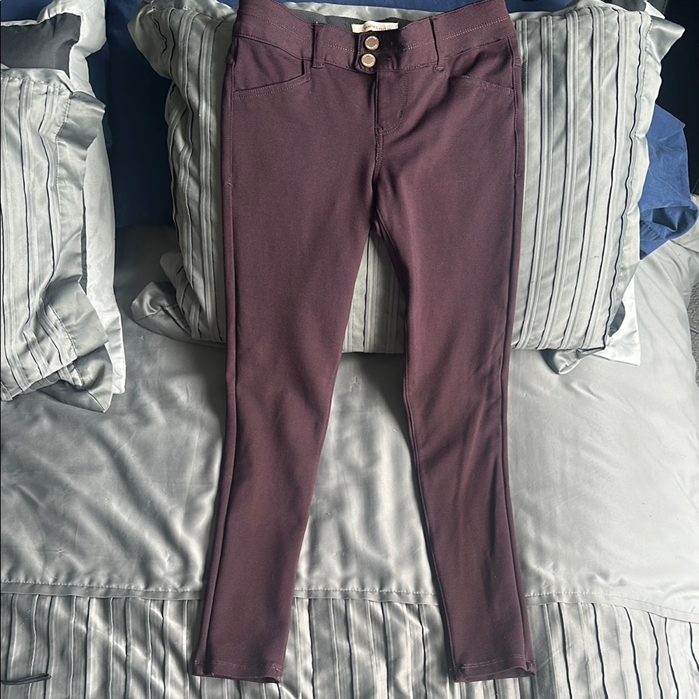 Rewind Burgundy Pants with Button Accents